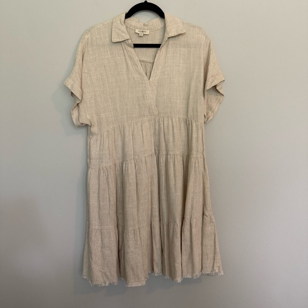 Umgee Beige Short Sleeve Tiered Dress